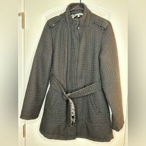 Wool Blend Textured Belted Coat Black Size M Cold Days Jacket
